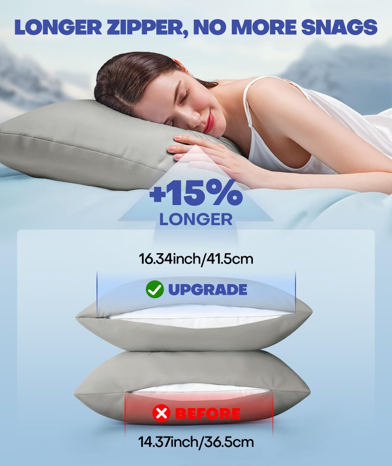 Rifens Ice Cooling Pillow Cases for Hot Sleepers  Stay Cool All Night  Smoother Than Silk Pillowcase  Luxurious Covers w/Hidden Zipper for Hair Skin  Birthday Gifts for Men Women Mom (Light Gray  Standard) - Image 5